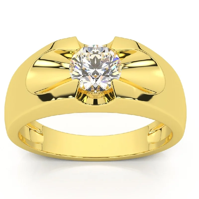 Women’s wedding engagement rings-1/2ct Solitaire Mens Diamond Wedding Ring Yellow Gold