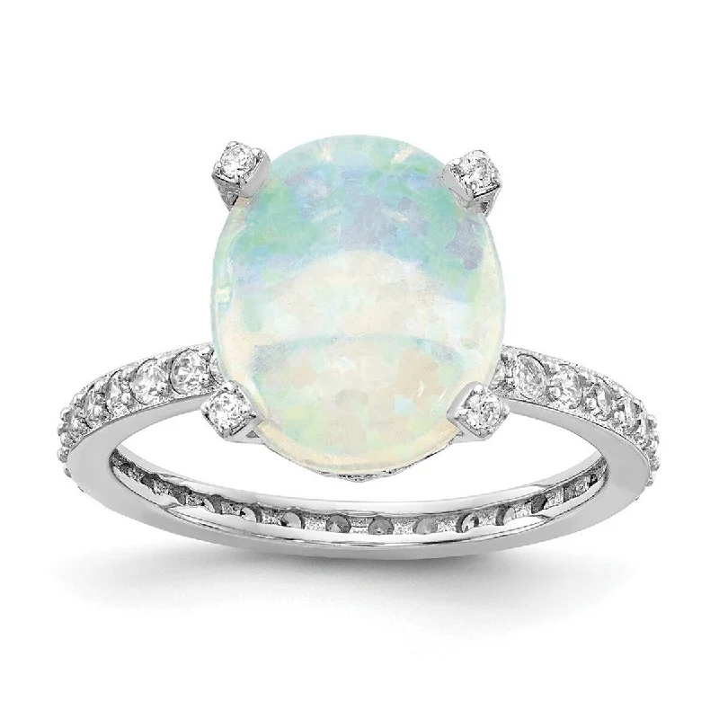 Women’s trendy gemstone rings-Curata Cheryl M 925 Sterling Silver Lab Created White Opal Ring