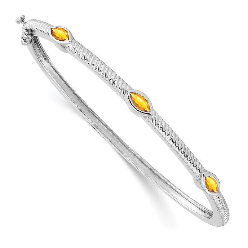 Women’s heart-shaped bracelets-14k White Gold Marquise Citrine Bangle-WBC-BM7223-CI-W