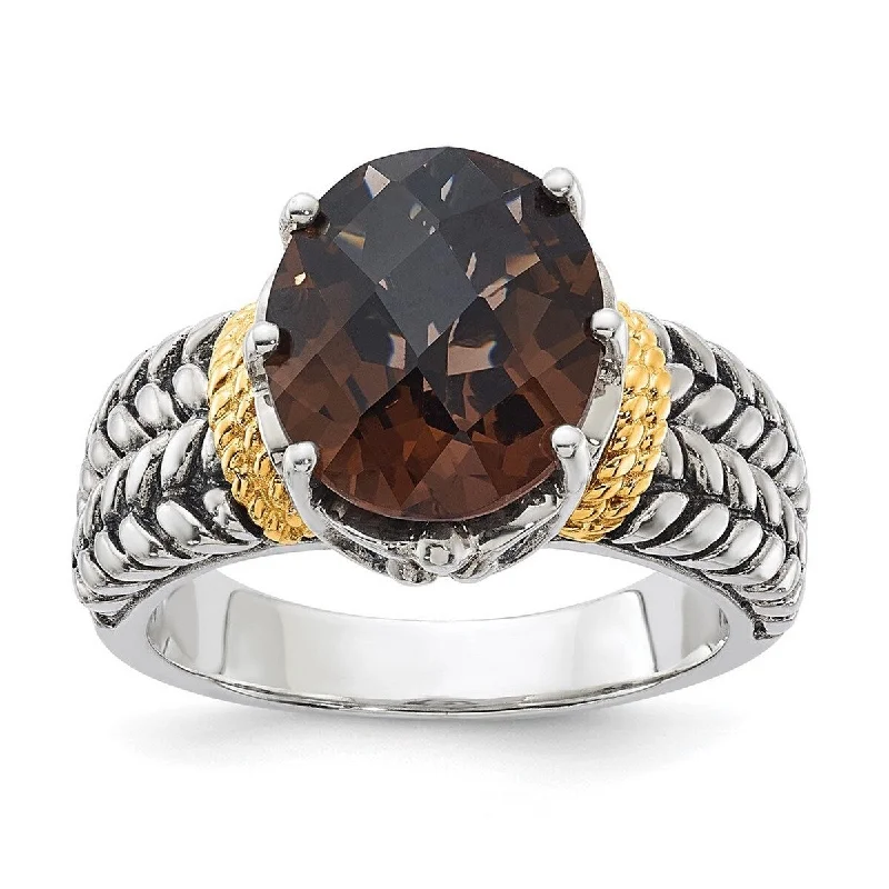 Women’s rose gold rings-Curata 925 Sterling Silver With 14k 3.30Smokey Quartz Ring