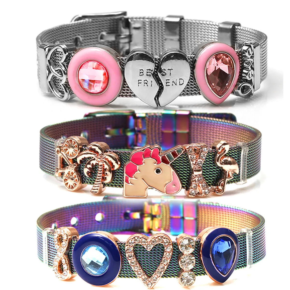 Women’s adjustable bangles-Cute Number Heart Shape Horse Stainless Steel Alloy Plating Inlay Rhinestones Bangle