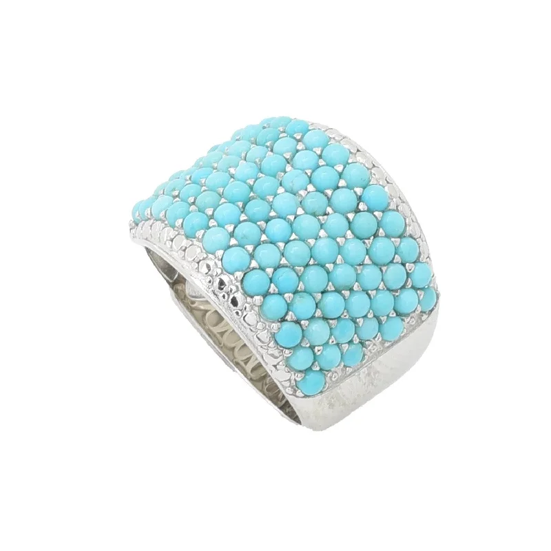 Women’s sparkling rings-Sterling Silver Campitos Turquoise, White Zircon Gemstone Band Ring