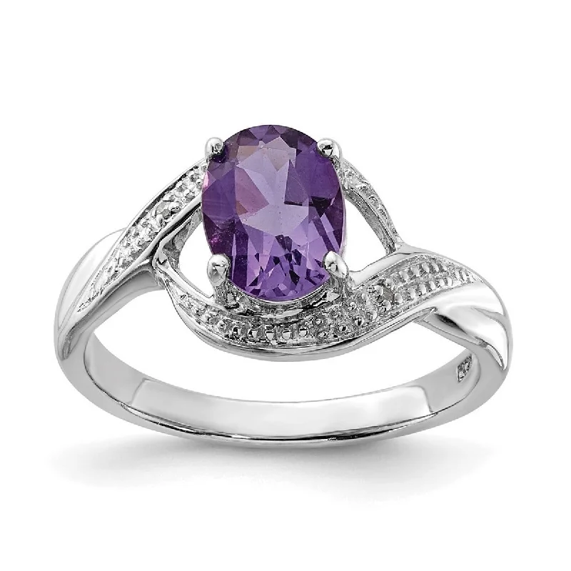 Women’s round diamond rings-Curata 925 Sterling Silver Polished Open back Rhodium Amethyst Diamond Ring