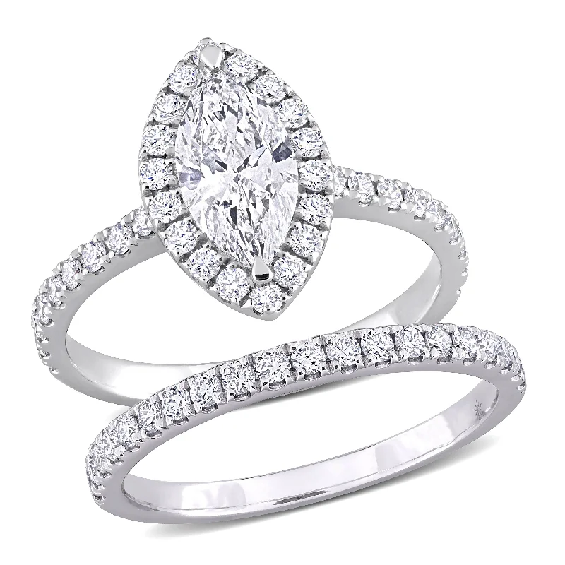 Women’s luxury rings-Created Forever by Miadora 1 1/3ct TDW Marquise Lab-Grown Diamond Bridal Ring Set 14k White Gold