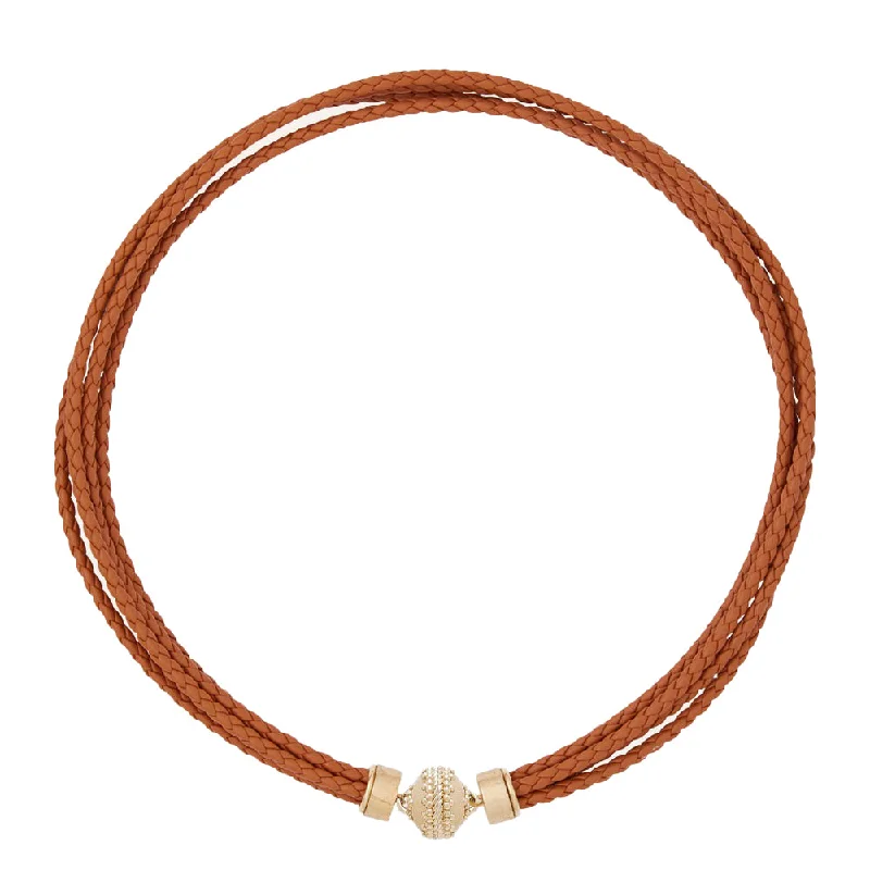 Women’s oval gemstone necklaces-Clara Williams Wellington Brown Braided Leather Saddle Necklace