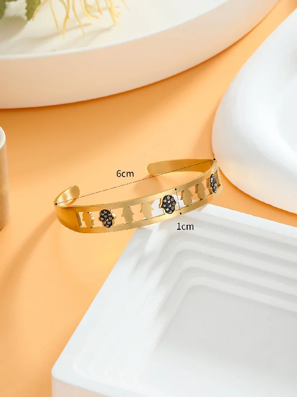 Women’s charm bangles-Retro Color Block Stainless Steel Plating Inlay Zircon 18k Gold Plated Bangle