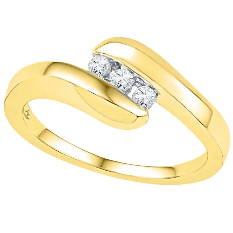 Women’s emerald-cut rings-10k Yellow Gold Womens Round Diamond 3-stone Promise Ring (1/8 Cttw, G-H Color, I2-I3 Clarity)