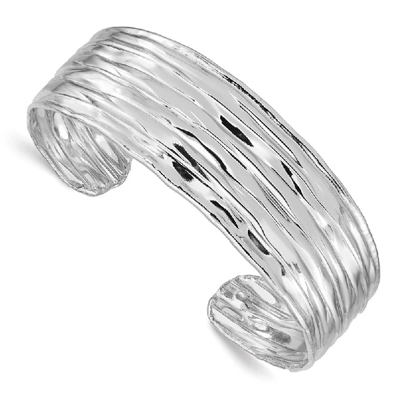 Women’s infinity bracelets-Sterling Silver Rhodium-plated Textured Cuff Bangle-WBC-QB1019