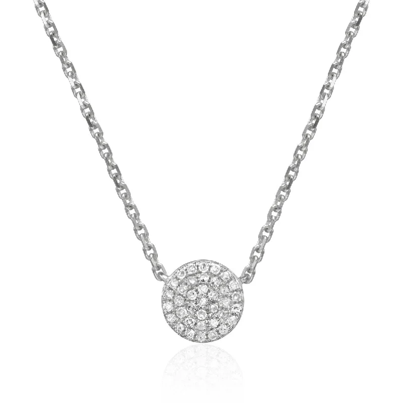 Women’s delicate silver necklaces-Diamond Pavé Round 14K White Gold Necklace