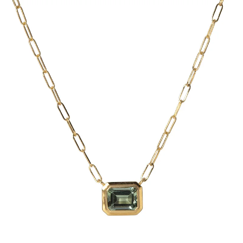 Women’s gift necklaces-Goshwara Emerald-Cut Prasiolite 18K Gold Pendant Necklace