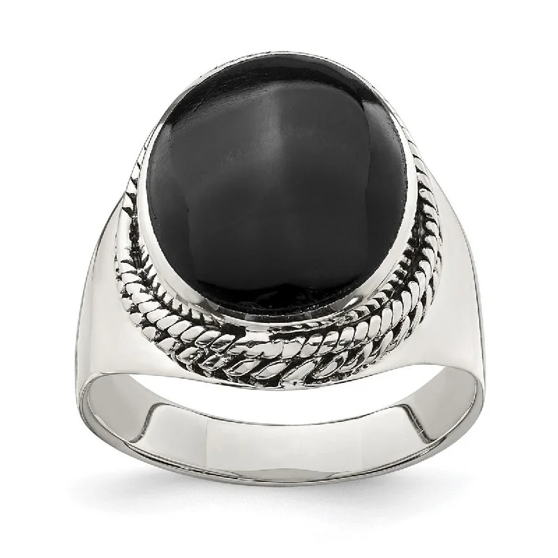 Women’s eternity band rings-Curata 925 Sterling Silver Polished Black Simulated Onyx Ring