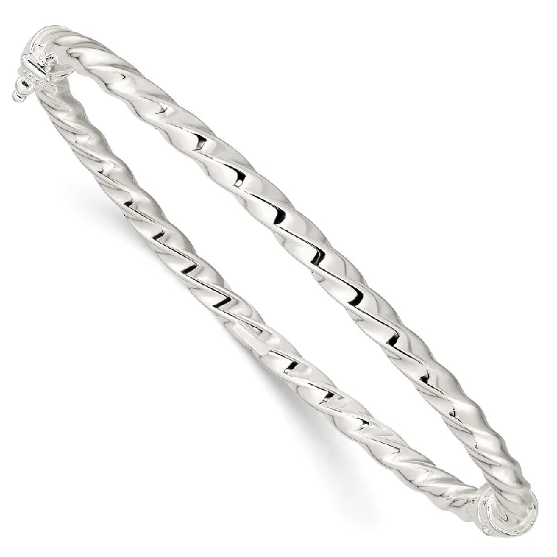 Women’s birthstone bracelets-Sterling Silver Polished Twisted Hinged Bangle-WBC-QB1430