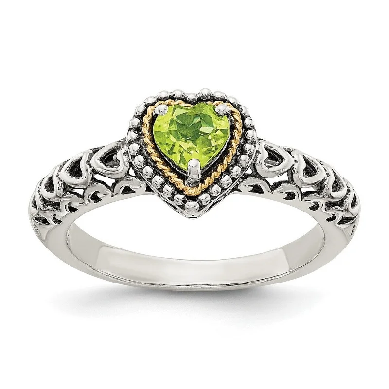 Women’s diamond wedding bands-Curata 925 Sterling Silver Polished Prong set With 14k Peridot Ring