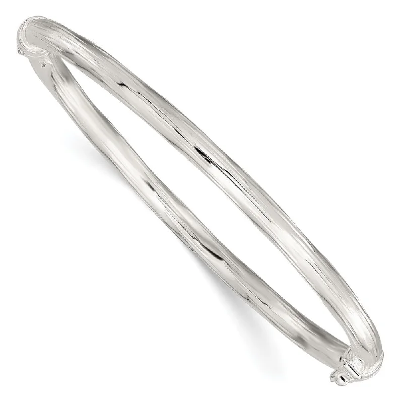 Women’s delicate bangles-Sterling Silver Polished Textured Hinged Bangle-WBC-QB1417