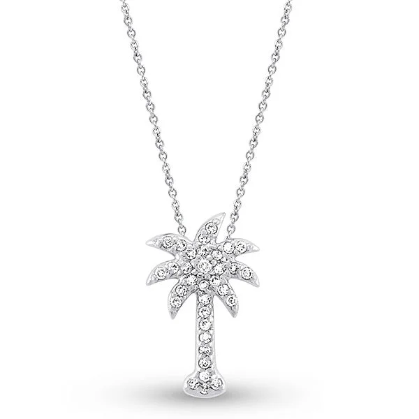 Women’s colorful necklaces-Diamond Pavé Palm Tree 14K White Gold Pendant Necklace