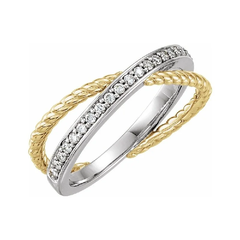 Women’s alternative engagement rings-14K Yellow Gold /White 1/5 CTW Diamond Criss-Cross Rope Ring for Women