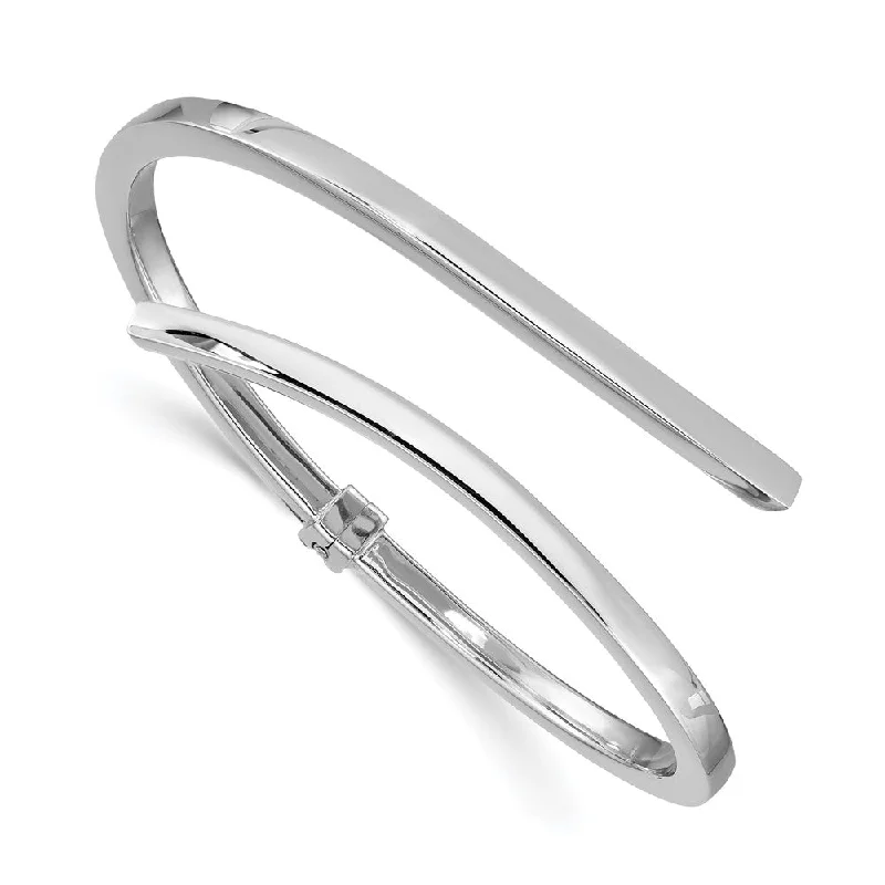 Women’s cuff bracelets-Sterling Silver Rhodium-plated Polished Bypass Hinged Bangle-WBC-QB1313