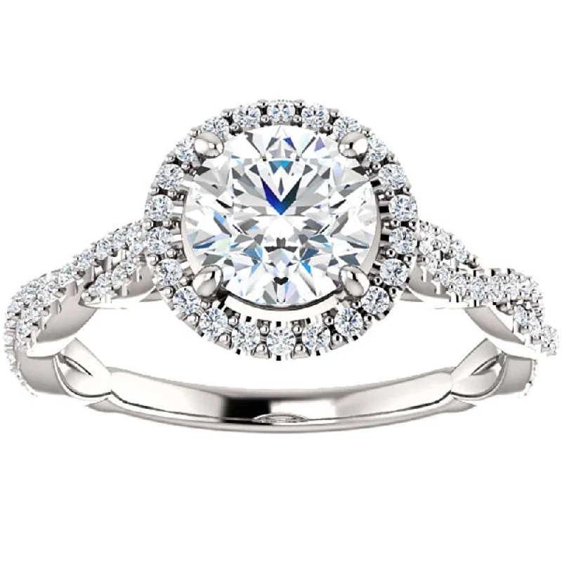 Women’s solitaire engagement rings-1.33ct Diamond Halo Interwoven Engagement Ring White Gold Lab Grown