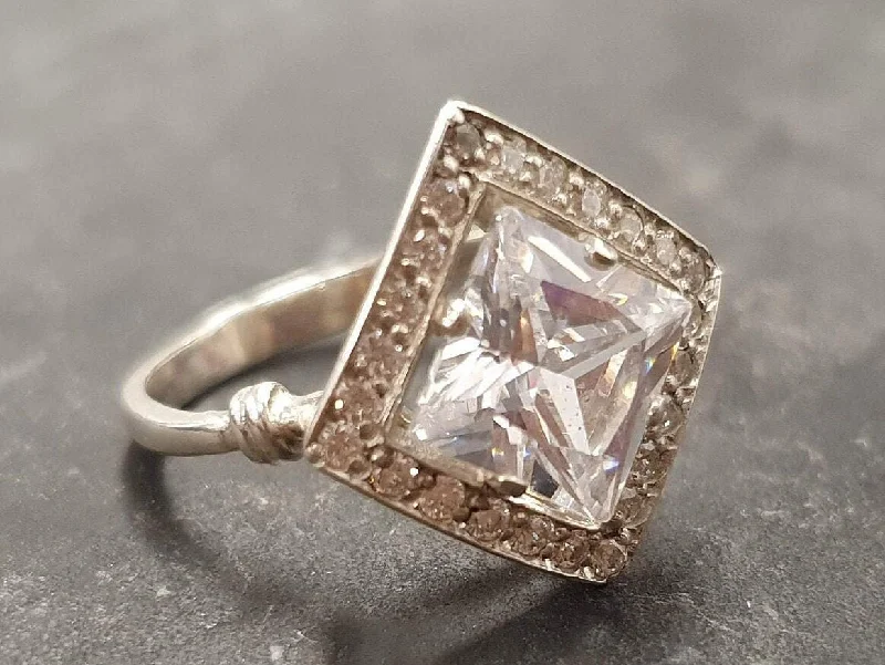 Women’s vintage diamond engagement rings-Sparkly Diamond Ring - Square Diamond Ring - Bridal Ring