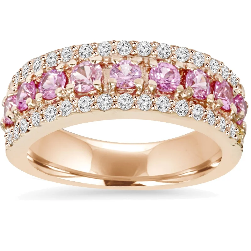 Women’s engagement rings with a twist-1 1/2ct Pink Sapphire & Diamond Wedding Ring Rose Gold