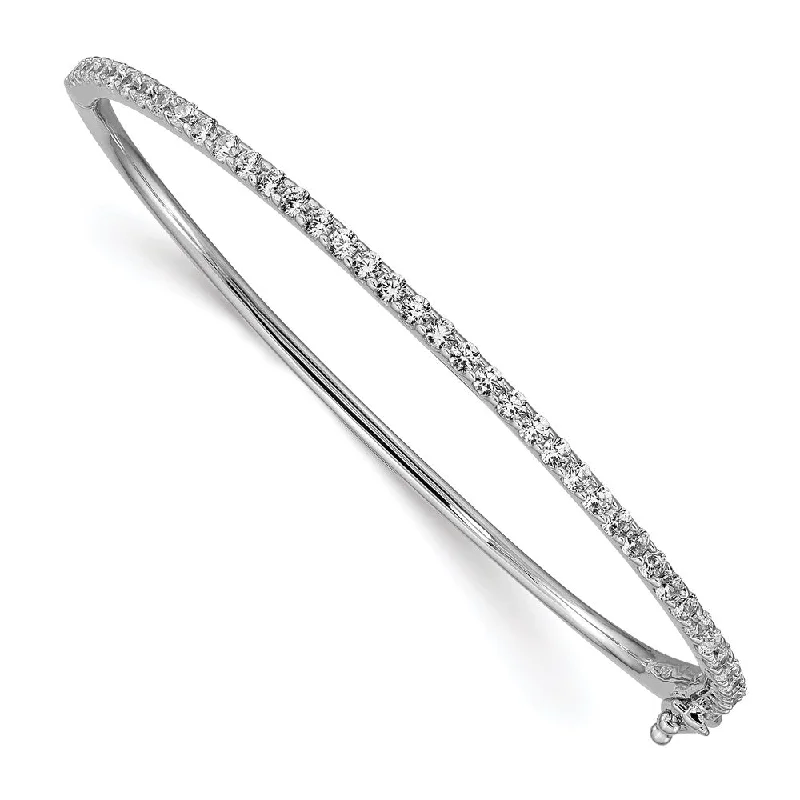 Women’s adjustable bangles-Sterling Silver Rhodium-plated CZ Hinged Bangle-WBC-QB1073