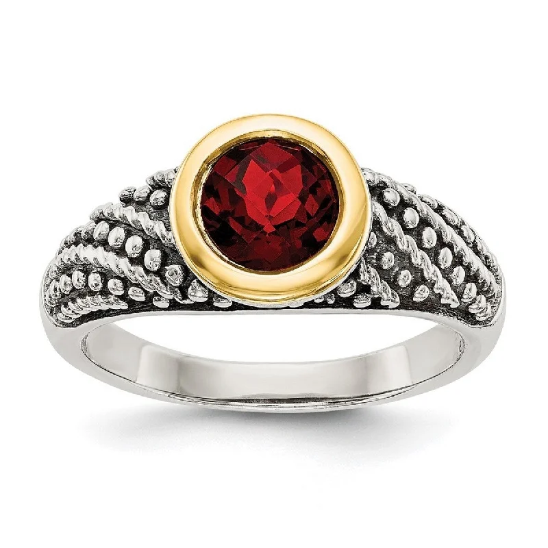 Women’s statement gemstone rings-Curata 925 Sterling Silver Bezel Polished With 14k Garnet Ring