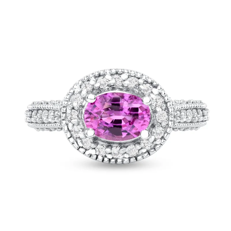 Women’s anniversary bands-1.29 ct Pink Sapphire and Diamond Ring in 14k White Gold