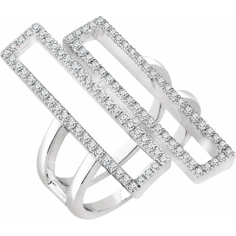 Women’s diamond wedding bands-14K White Gold 1/2 CTW Diamond Double Rectangle Geometric Diamond Ring for Women