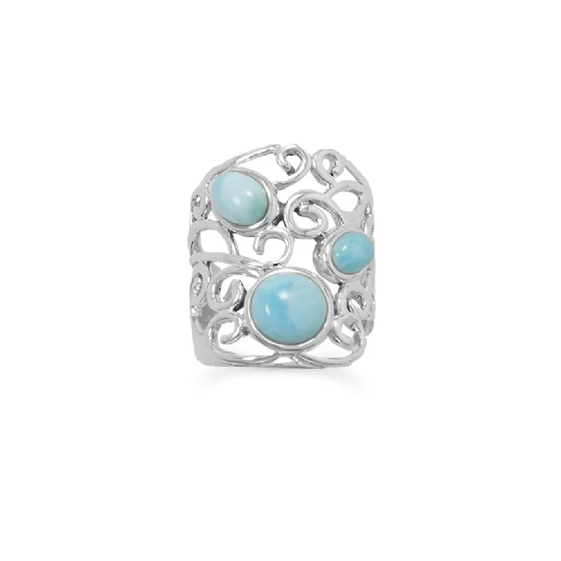 Women’s trendy rings-Curata 925 Sterling Silver Polished Ornate Larimar Ring