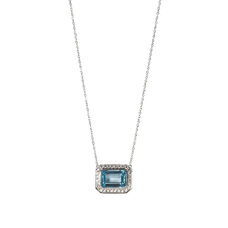 Women’s simple gold necklaces-Emerald-Cut Blue Topaz & Diamond 18K Gold Pendant Necklace