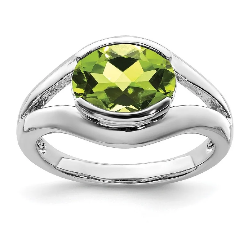 Women’s gemstone rings-Curata 925 Sterling Silver Polished Open back Peridot Ring