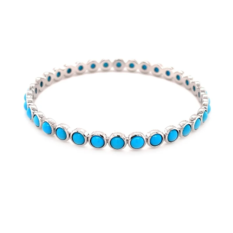 Women’s sterling silver bracelets-925 Sterling Silver Sleeping Beauty Turquoise Gemstone Bangle