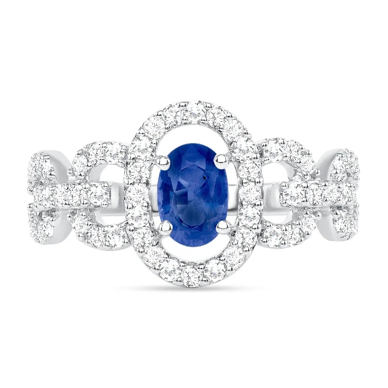 Women’s wedding rings-0.59 ct Blue Sapphire and Diamond Ring in 14k White Gold