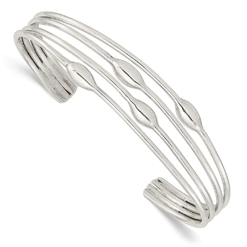 Women’s matching bracelets-Sterling Silver Polished 4 Band Cuff Bangle-QB1378-WBC