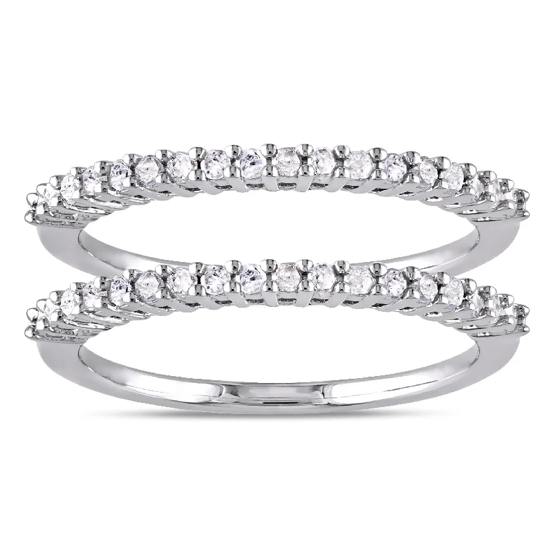 Women’s emerald rings-Miadora Sterling Silver Diamond Stackable Semi-eternity Ring Set