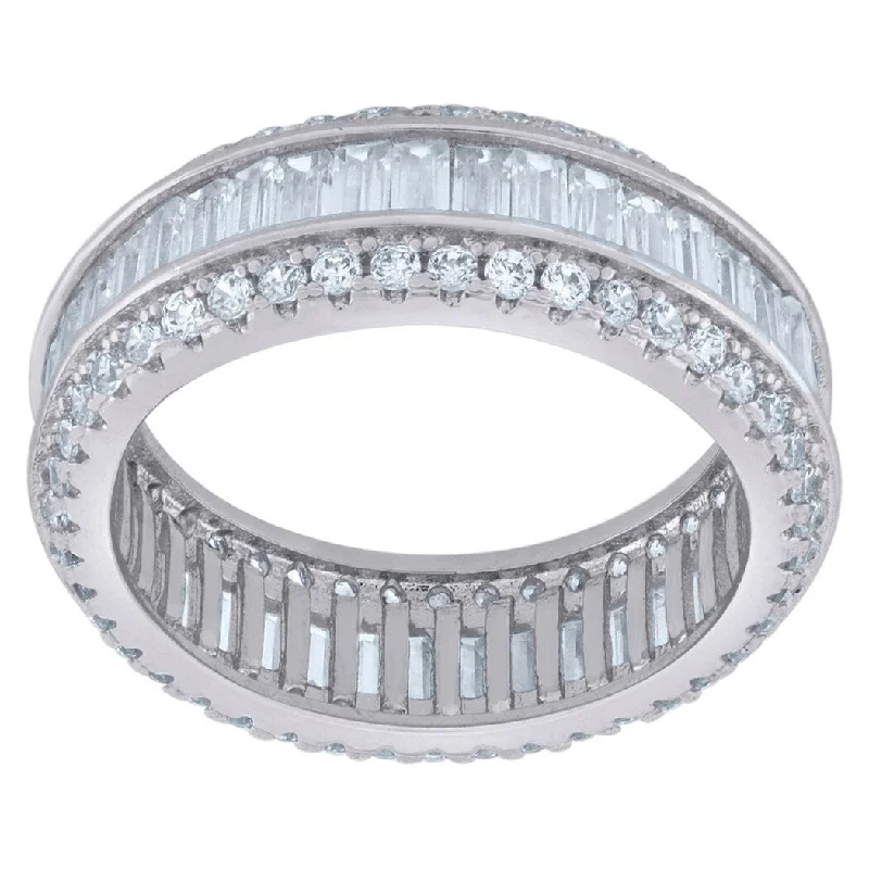 Women’s fashion rings-Curata 925 Sterling Silver Womens Baguette CZ Cubic Zirconia 6.4mm Eternity Band Ring