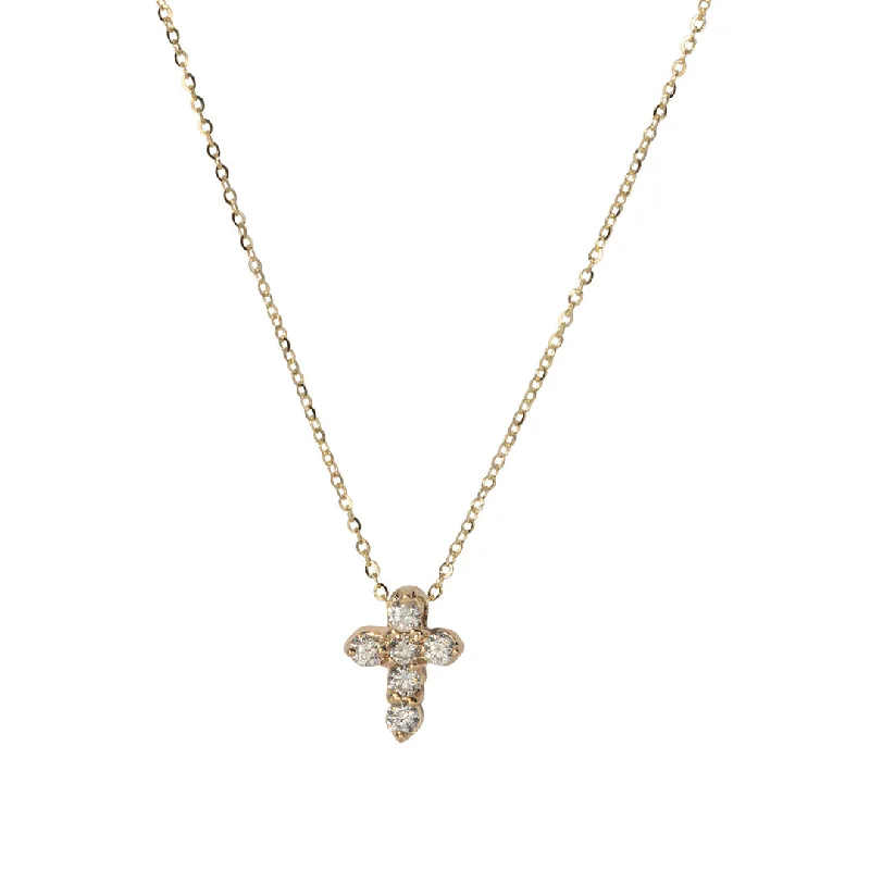 Women’s wedding anniversary necklaces-.28ctw Diamond Small Cross 14K Yellow Gold Pendant Necklace