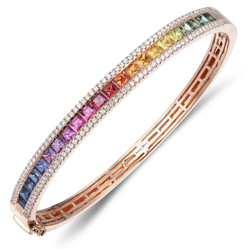 Women’s silver bangles-Square Cut Multi Colour Sapphires & Diamonds Bangle