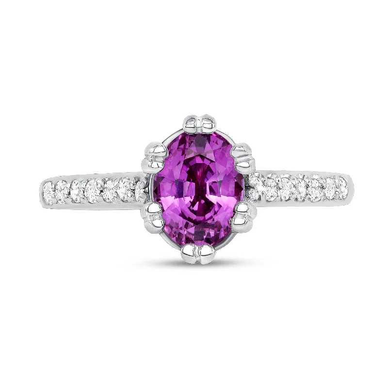 Women’s affordable engagement rings-1.39 ct Pink Sapphire and Diamond Ring in 14k White Gold