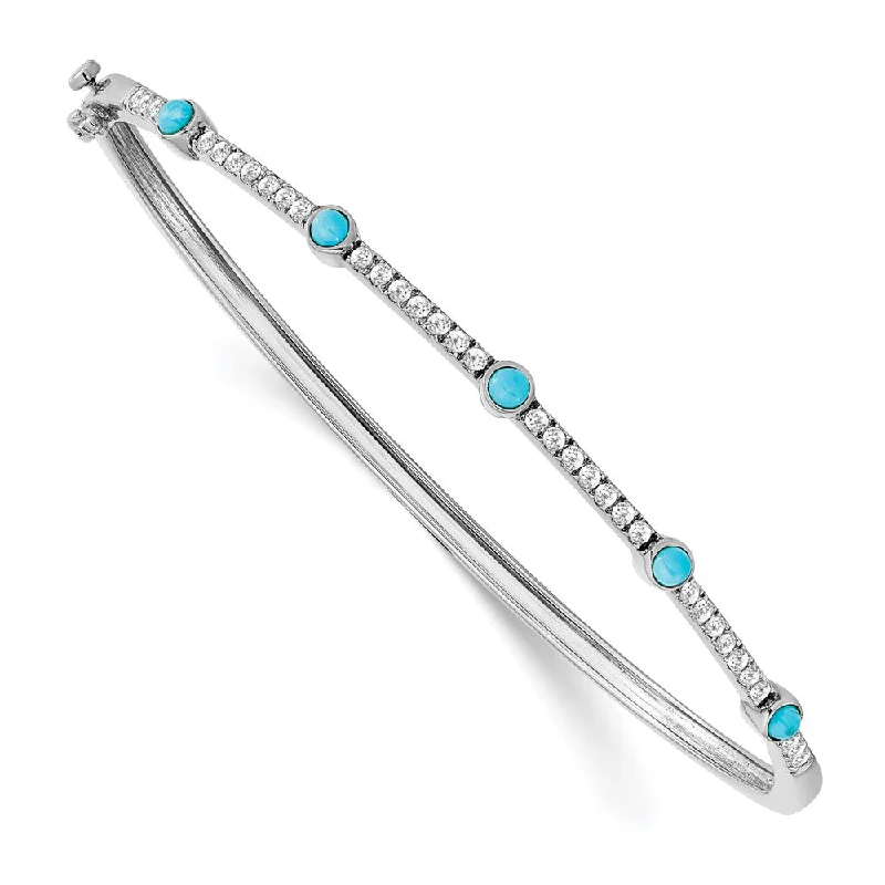 Women’s rose gold bracelets-14k White Gold Turquoise and White Topaz Bangle-WBC-BM7421-BTQ-W