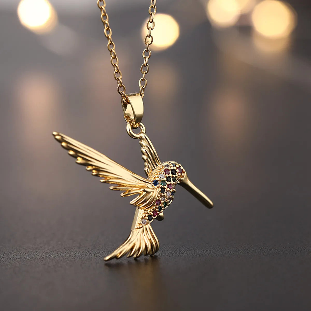 Women’s dainty necklaces-Simple Style Bird Copper Inlay Zircon Pendant Necklace