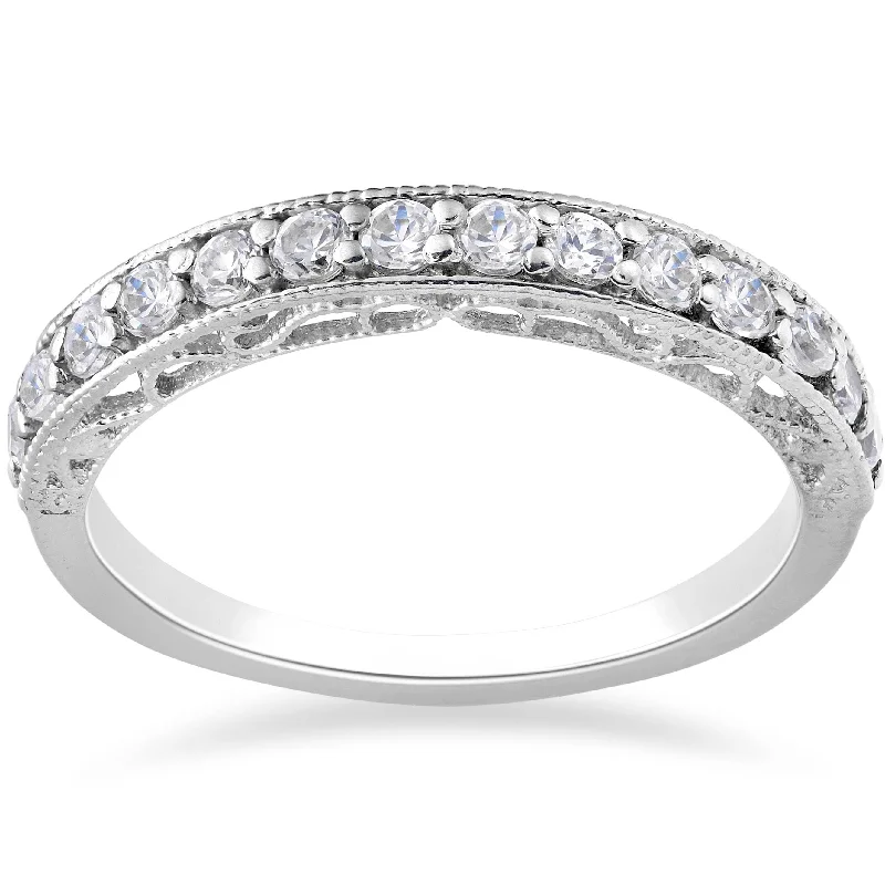 Women’s fancy colored diamond engagement rings-3/8ct Diamond Vintage Stackable Wedding Ring White Gold