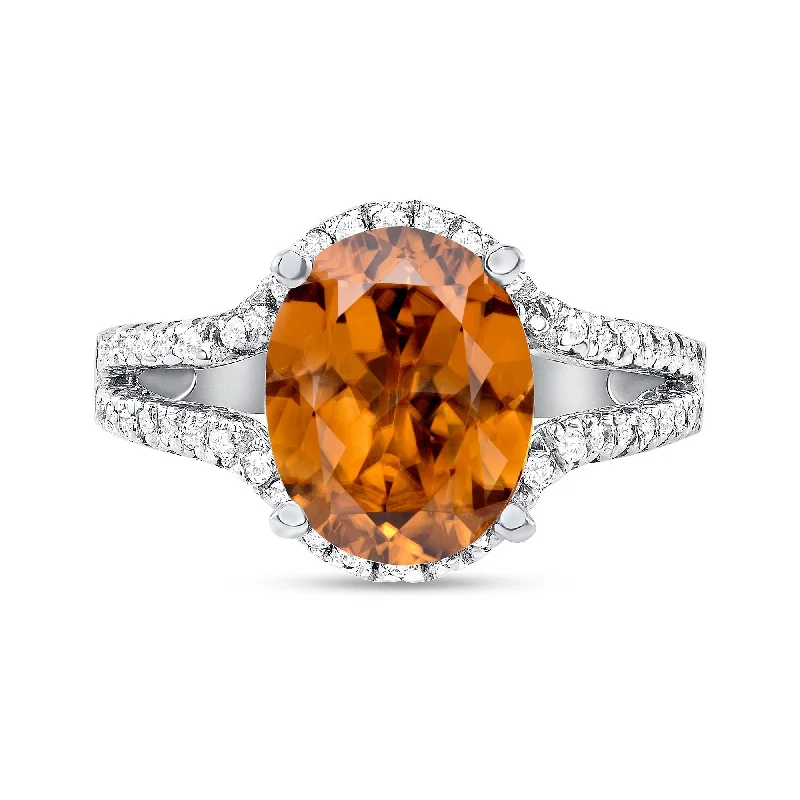 Women’s statement rings-4.95 ct Brown Zircon and Diamond Ring in 14k White Gold