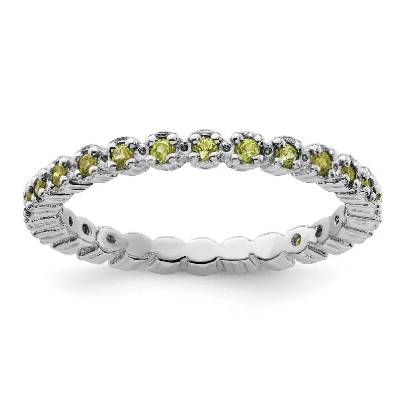 Women’s women’s wedding rings-Curata 925 Sterling Silver Polished Prong set Patterned Stackable Expressions Peridot Ring