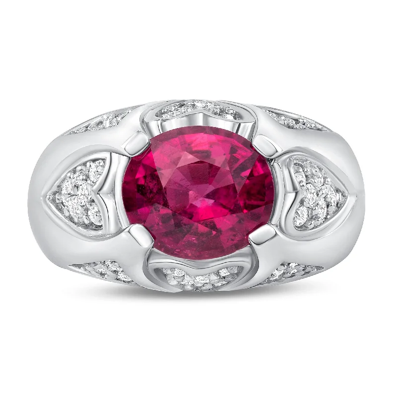 Women’s adjustable gemstone rings-2.04 ct Rubelite and Diamond Ring in 14k White Gold