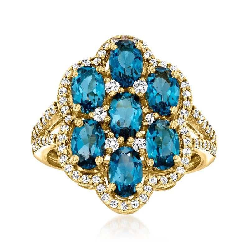 Women’s women’s wedding rings-Yellow Gold Over 925 Sterling Silver London Blue Topaz and White Zircon Gemstone Ring