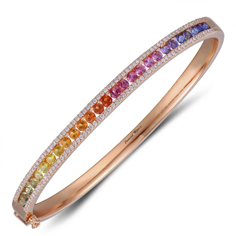 Women’s gemstone bracelets-Round cut Multi colour Sapphires & Diamonds Bangle