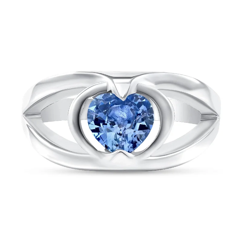 Women’s gold wedding rings-1.18 ct Blue Sapphire Heart Shape Ring in 14k White Gold