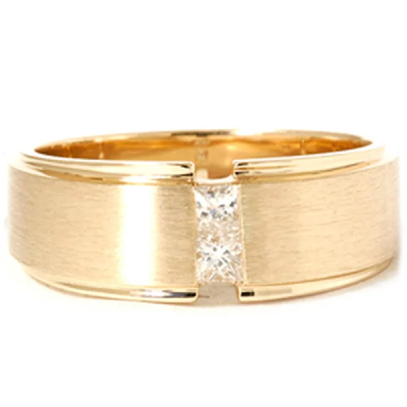 Women’s art deco engagement rings-Mens Gold Princess Cut Diamond Brushed Wedding Ring