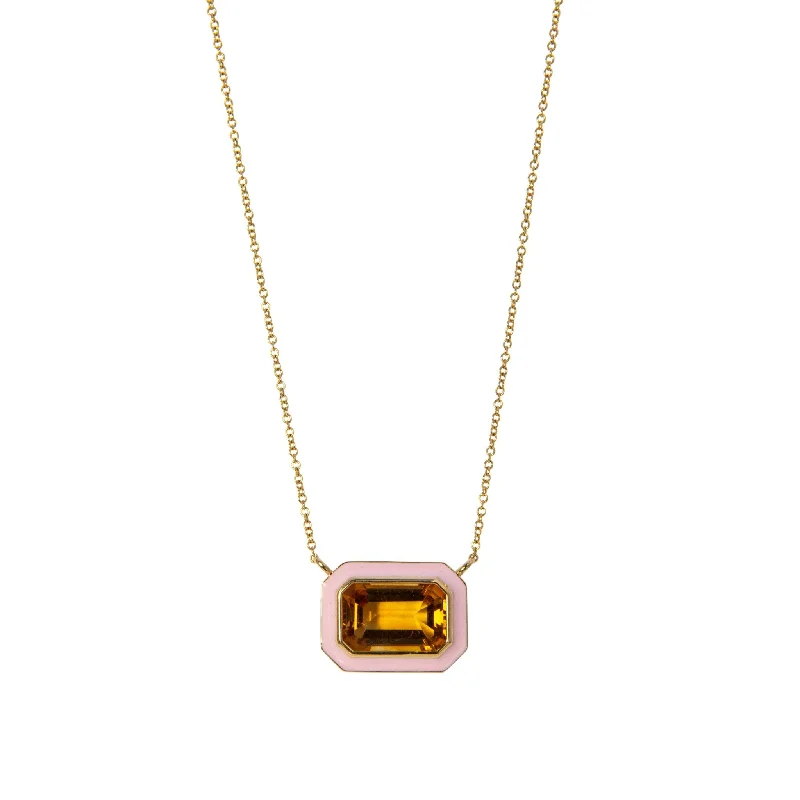 Women’s pendant necklaces-Goshwara Citrine & Pink Enamel 18K Gold Pendant Necklace